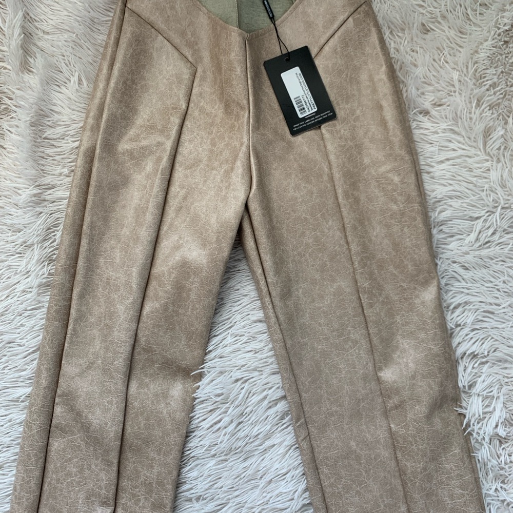 PrettyLittleThing Tan Dress Pants Straight-Leg Flat Front